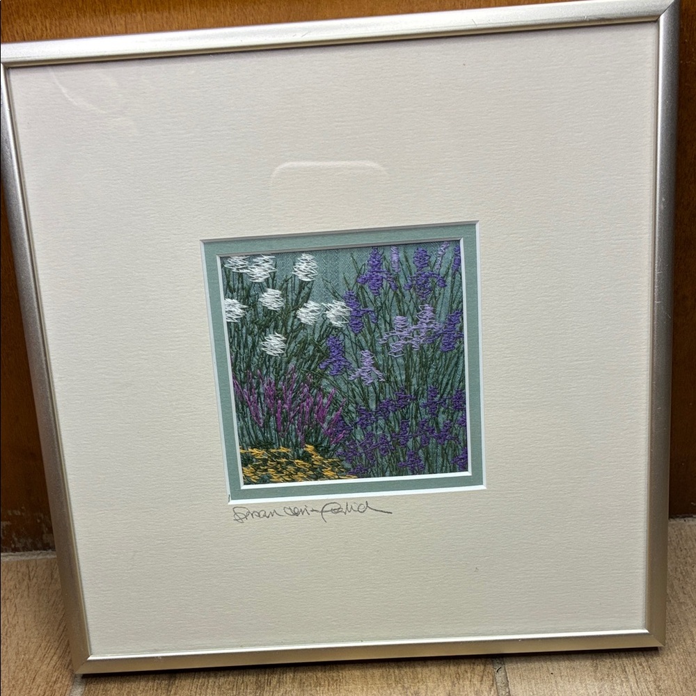 Floral Fields fiber Art in Silver Frame by Susan Levi-Goerlich